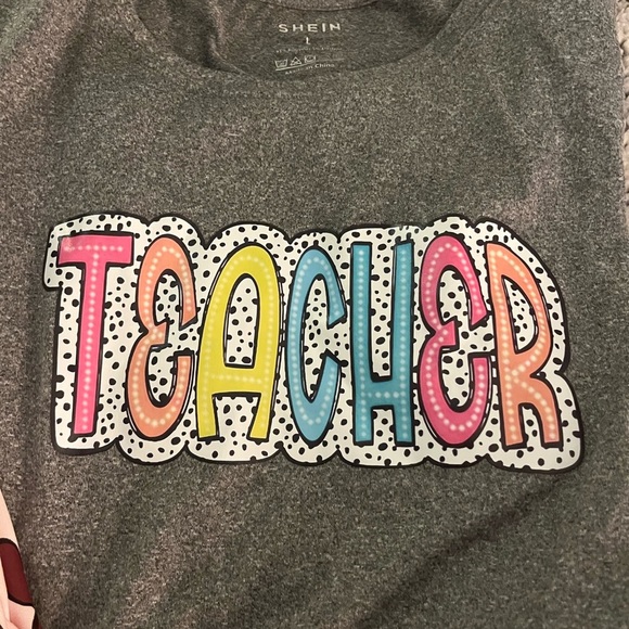 SHEIN Women’s Pink and Gray Teacher Graphic Tees - Picture 2 of 5